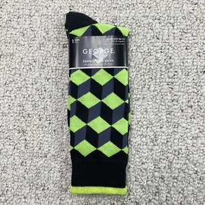 George Womens Socks sz 6-12 Shoe Yellow Black Gray Geometric Cube Crew NEW - Picture 1 of 12