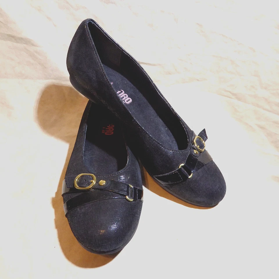 🩰 Munro Comfort Ballet Pisos 6.5 M Cuero Texturizado Negro; Hebilla Correas Cruzadas Foto 1 de 4