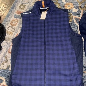 Peter Millar Crown Sport Performance Flannel Golf Vest Navy Men's Size XL $220 - Picture 1 of 11