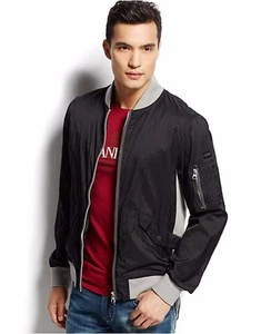 NEW MEN'S Armani Jeans Black Lightweight Contrast Bomber Jacket SIZE L XL - Picture 1 of 13