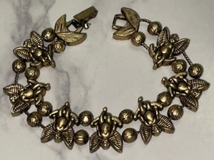Vintage Gold Tone Beaded Angel Slide 7" Valentine Bracelet JH-20 - Picture 1 of 12