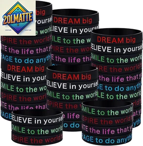 48 Pcs Motivational Quote Rubber Bracelets Colored Inspirational Silicone Wristb - Picture 1 of 12