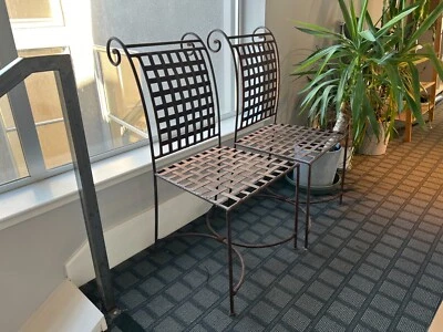 Steel outdoor garden chairs architectural salvage whimsical scroll shabby chic — 第 1/4 张图片