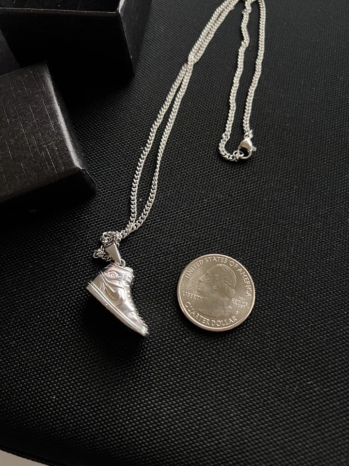 Silver 3D Nike Air Jordan 1 Shoe Pendant + 20” Necklace Stainless Steel - Image 1 of 1