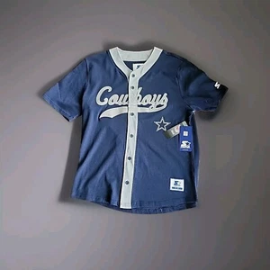 Large STARTER Dallas Cowboys Button Baseball Jersey Herren 90s Style Tee SHIRT - Bild 1 von 7