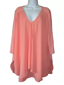 RELATIVITY Plus Size 2X Peach 3/4 Sleeve V-Neck Draped Pullover Blouse Top - Picture 1 of 15