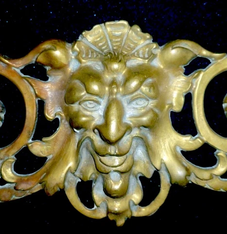 VERY RARE LONG FRENCH  BRONZE/BRASS MOUNT PEDIMENT DEVIL, DEMON, FAUN 51 x 11cm Cover