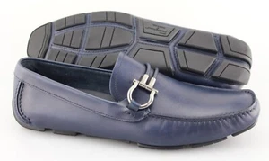 Men's SALVATORE FERRAGAMO 'Six II' Navy Blue Leather Loafers Size US 8.5 - D - Picture 1 of 6