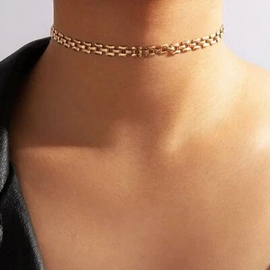 Gold Square Link Adjustable Length Choker Necklace NEW - Picture 1 of 6