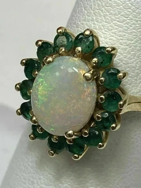 Oval Cut Opal & Green Emerald 3Ct Women's Engagement Ring 14K Yellow Gold Finish - Image 1 of 4