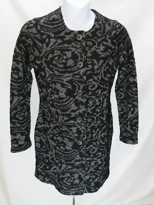 Womens Nanette Long Cardigan Sweater Sz L Black & Grey Duster LS Button Fr NWOT - Image 1 of 4