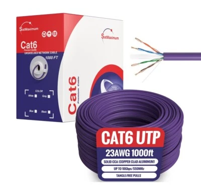 CAT6 1000FT Purple UTP Ethernet Cable 23AWG Network LAN Solid Bulk Wire Pull Box - Image 1 of 4