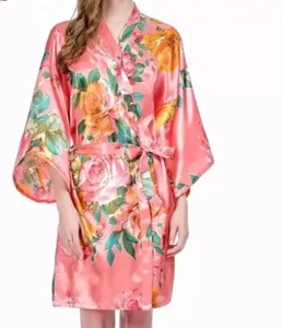 1 Piece Plus Size Colorful Floral Robes-37 In Long-2XL-Orange Color - Picture 1 of 4