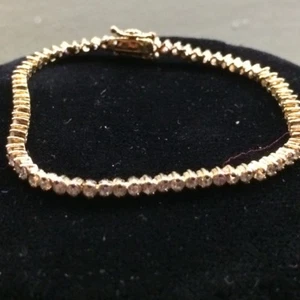 Gold Plated Sterling Silver .925 Bracelet with 78 CZ crystal sets Secure lock - Picture 1 of 12