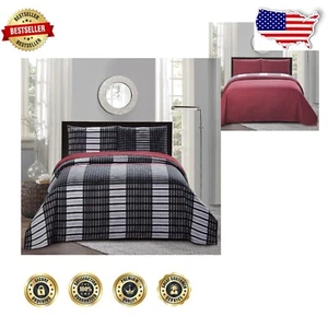 Classic Plaid Reversible King Quilt Set with 2 Pillow Shams for Elegant Bedrooms - Picture 1 of 3