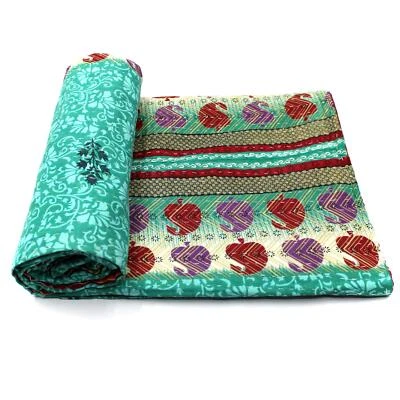 Vintage Kantha Quilt Indian Handmade Cotton Bedspread Organic Throw Blanket - Image 1 of 4