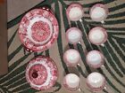 Enoch Woods & Sons Ware Colonial Red /Pink Transfer ware Covered Tureen & 8 Cups