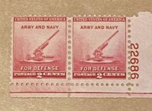 1940 UNITED STATES SCOTT #900 ARMY & NAVY DEFENSE Number 22686 Strip 2 MNH OG VF - Picture 1 of 2