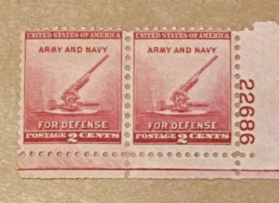 1940 UNITED STATES SCOTT #900 ARMY & NAVY DEFENSE Number 22686 Strip 2 MNH OG VF - Image 1 of 2