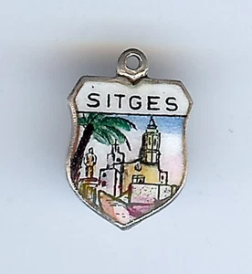 VINTAGE 800 SILBER EMAILLE SITGES SCHILD CHARM - Bild 1 von 2