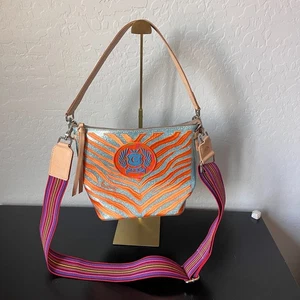 Consuela Lil Matt embroidered Wedge Glitter Blue Animal Print Orange Crossbody - Picture 1 of 8