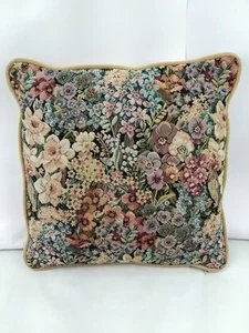 Vintage Needlepoint Tapestry Decorative Pillow Floral Square 15x15 Grannycore - Picture 1 of 14