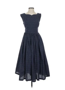Modcloth Fabulous Fit And Flare W/ Pockets Navy Spot Rockabilly Dress Size 4 - Picture 1 of 8