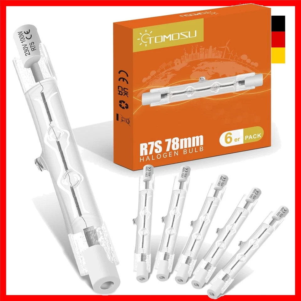 6er Set R7s Halogenstab 100W Dimmbar 78mm Warmweiß 2800K - Flimmerfreies Licht - Bild 1 von 4