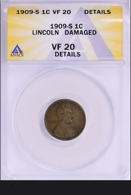 1909-S Lincoln Cent ANACS VF-20 Details - Image 1 of 2