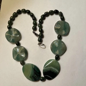 Green Agate Stones And Beaded Necklace  18” - Picture 1 of 10