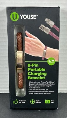 New U YOUSE 8-Pin Portable Braided Leather Charging Bracelet Brown Sealed - Image 1 of 4