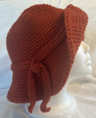 Vintage Retro Boho Orange Handmade Crochet Hat Wide Brim - Image 1 of 4