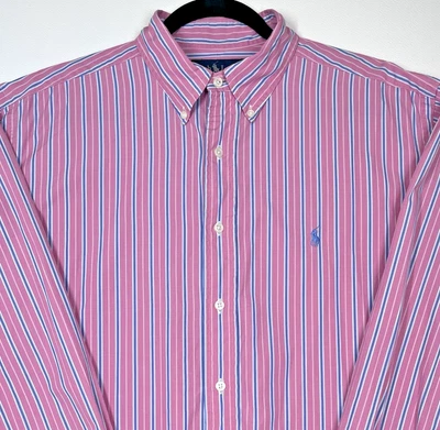 RALPH LAUREN Men's Pink Striped Shirt CLASSIC FIT Long Sleeve Cotton LARGE-16.5 - Image 1 of 4