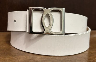 Cinto de couro branco Tanner tamanho L/32 1-1/8” largura Holanda Silvertone Bkl em excelente estado usado - Imagem 1 de 4