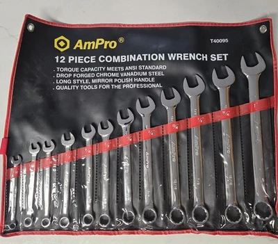 Juego de llaves cromadas Ampro 12 piezas combinadas SAE con bolsa Foto 1 de 3