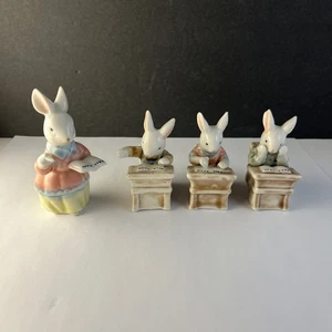 Set Of 4- Albert Kessler Figurine Bunny Rabbit School teacher & students Ceramic - Picture 1 of 4