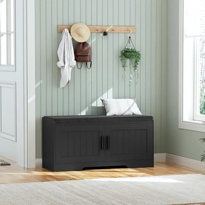 2-Tier Storage Bench, Shoe Bench with Thickened Padded Seat Cushion, Entryway  - Image 1 of 4