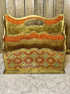 Vintage Holz Italienisch Florentiner Schreibtisch/Brief Ablage Gold/Rost/Türkis - Bild 1 von 19