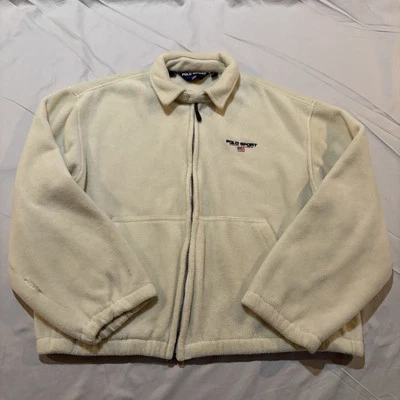 Chaqueta Polo Sport XL De Colección Polar Cremallera Completa Cuello Marfil Años 90 Ralph Lauren Leer Foto 1 de 4
