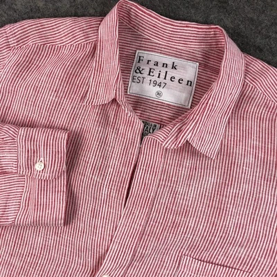 Camisa feminina Frank & Eileen 100% linho XL listra vermelha Barry manga longa botão para cima - Imagem 1 de 4