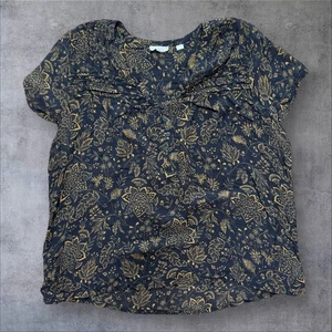 Fat Face Paisleymuster Kurzarm Top Größe 18 schwarz und braun Baumwollmischung - Bild 1 von 5