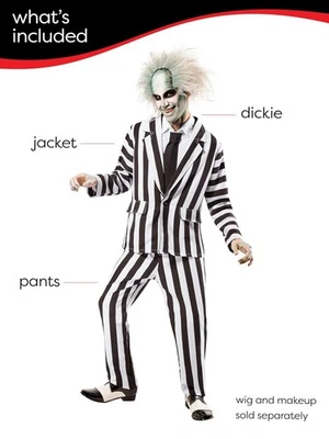 Beetlejuice Deluxe Unisex Adulto Disfraz Miedo Negro Blanco Traje Halloween Rubíes Foto 1 de 4