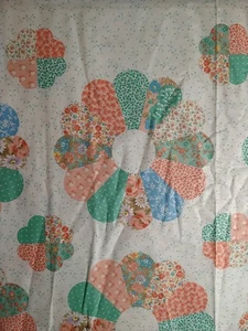 Vintage Cranston Floral Dresden Plate Cheater Quilt Pink Green Cotton Fabric BTY - Picture 1 of 4