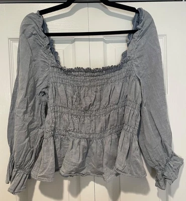 Who What Wear Womens Chambray Peasant Top Size L Boho Prairie Feminine Cowgirl - Image 1 of 4