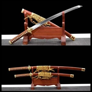 Japanese Clay tempered T10 steel Samurai Sword（Katana+wakizashi）set sharp blade - Picture 1 of 11