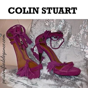 NEW Colin Stuart Fuchsia Suede Ankle Wrap Metallic Stiletto Heels Sz 11 $98 - Picture 1 of 9
