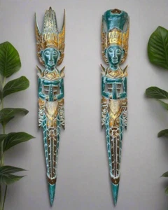 Estatuas hindúes balinesas talladas en madera de Rama & Sita. 5 pies x 8 pulgadas - Imagen 1 de 9