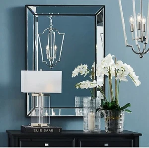 Large Rectangle Satin BLACK Wall Glass Mirror Beaded Trim Frame & Bevelled Edge - Picture 1 of 5