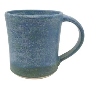 Handmade Studio Art Pottery Tea Coffee Mug, 10oz Blue Green Mottled Matte Finish - Picture 1 of 6