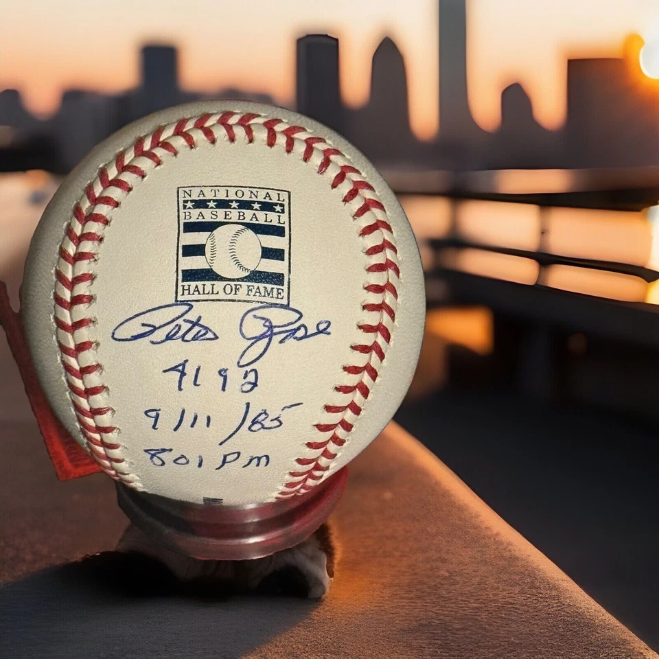 Pete Rose auto Hall of Fame HOF Logo Baseball Signed 4192 9/11/85 801 Pm - Image 1 of 1